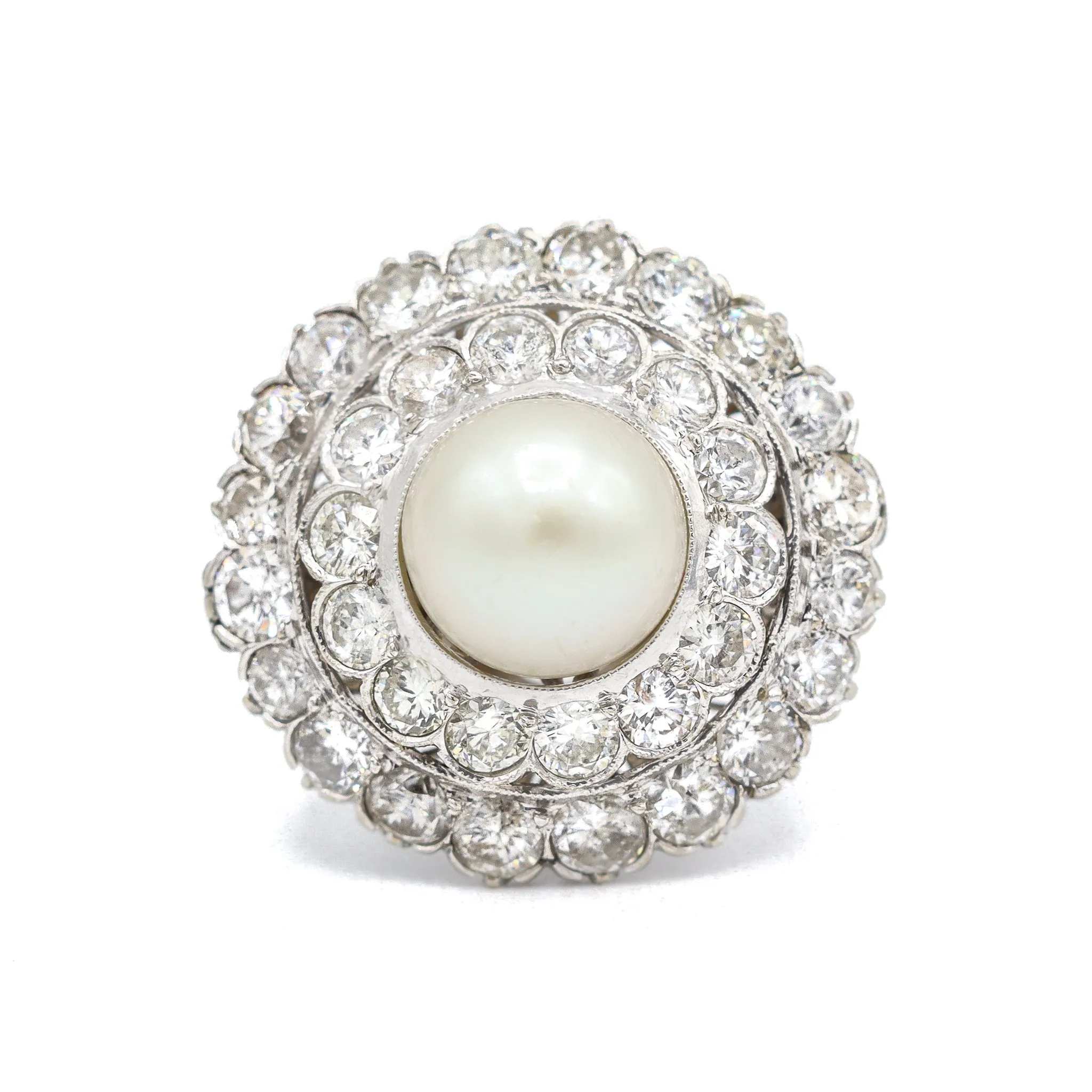 Vintage Pearl 14K White Gold Diamond Ring