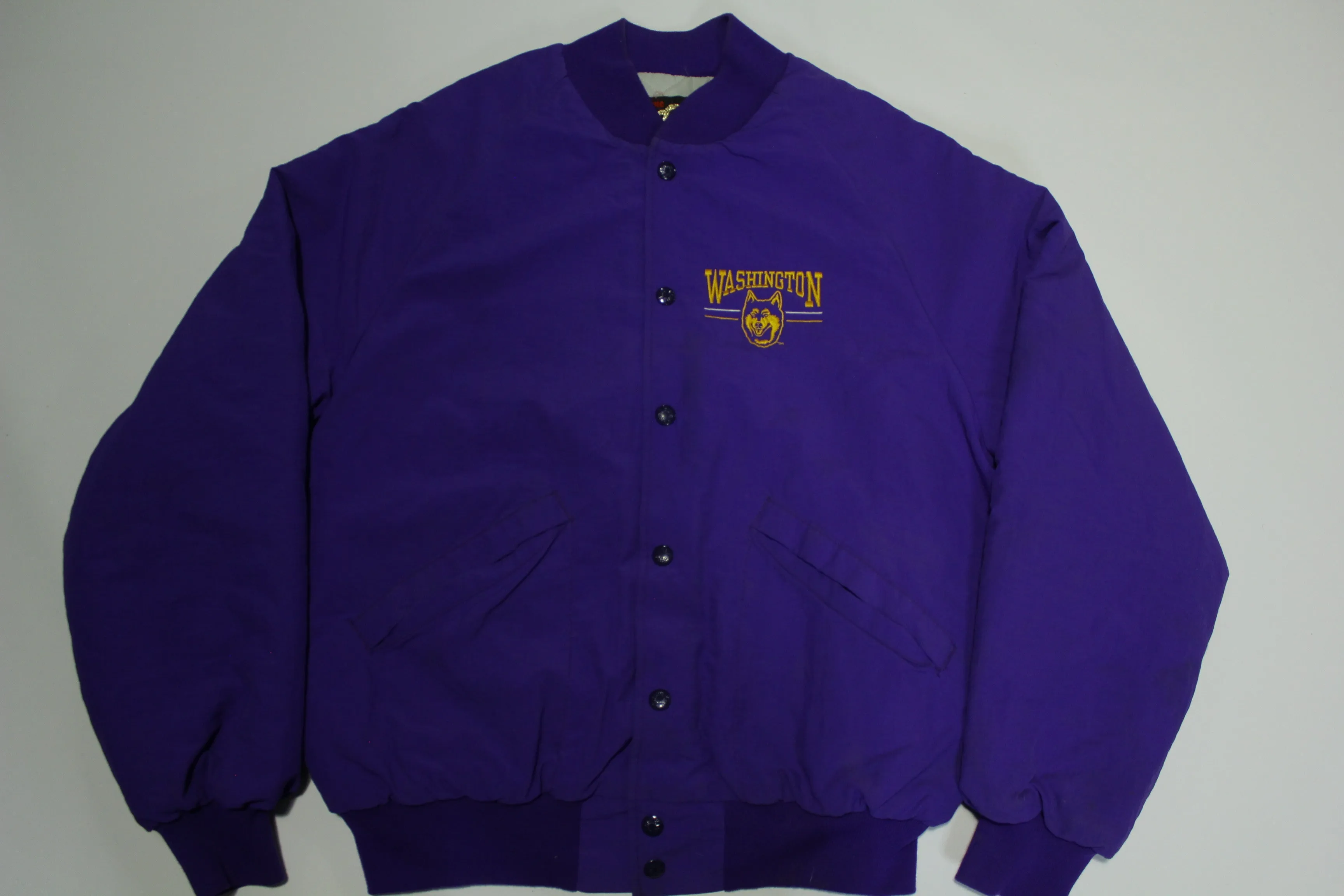 Washington State Huskies Vintage 90's Pro Fit Snap Up Quilt Lined Team Jacket