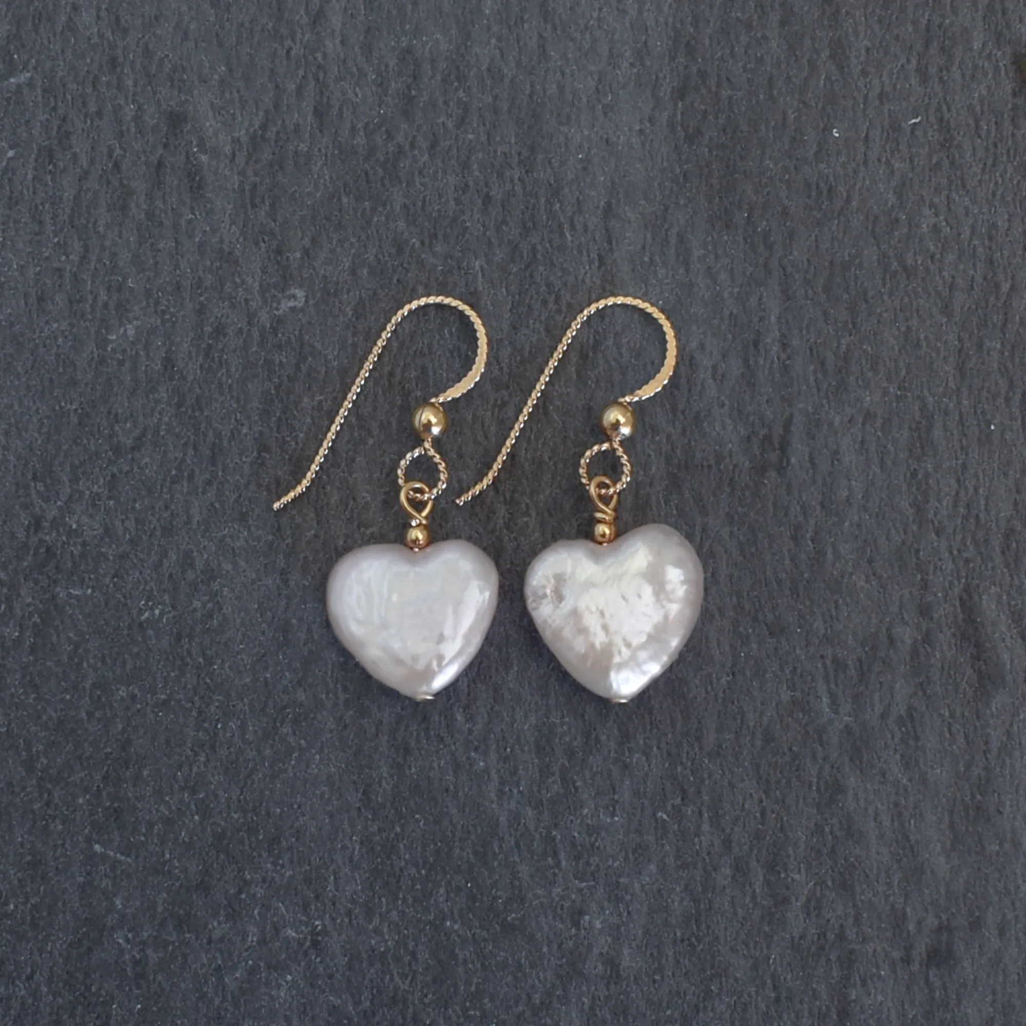 White Heart Shape Pearl Single Drop Earrings