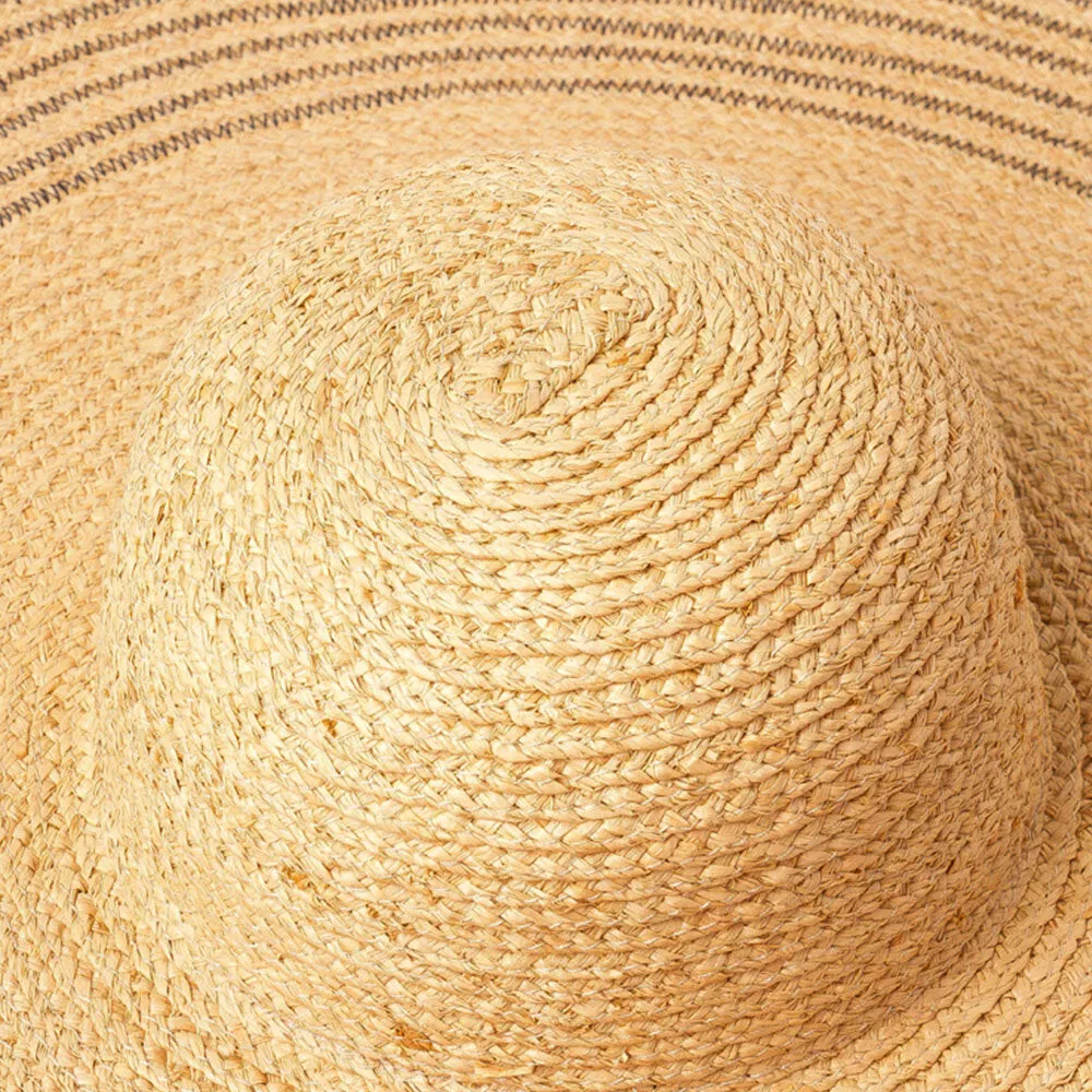 Woman Handmade Wild Brim Visor Color Stripe Vacation Beach Sun Hat Natural Raffia Rolled-up Brim Straw Hat