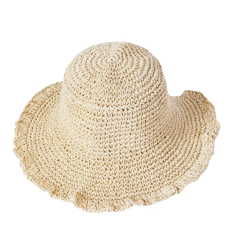 Women Fungus Edge Back Opening Bowknot Straw Hat Summer Sun Protection Bucket Hat