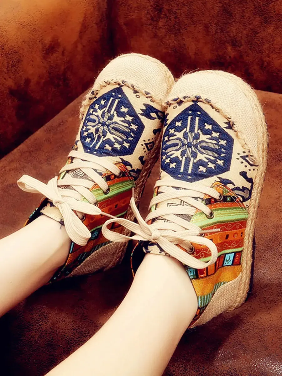 Women Spliced Linen Embroidery Shoes