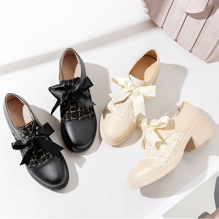 Women's Lace Up Knot Chunky Heels Shoes