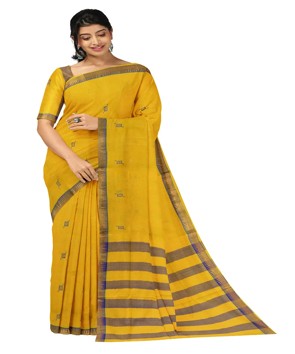 Yellow plain butta handloom rajahmundry cotton saree