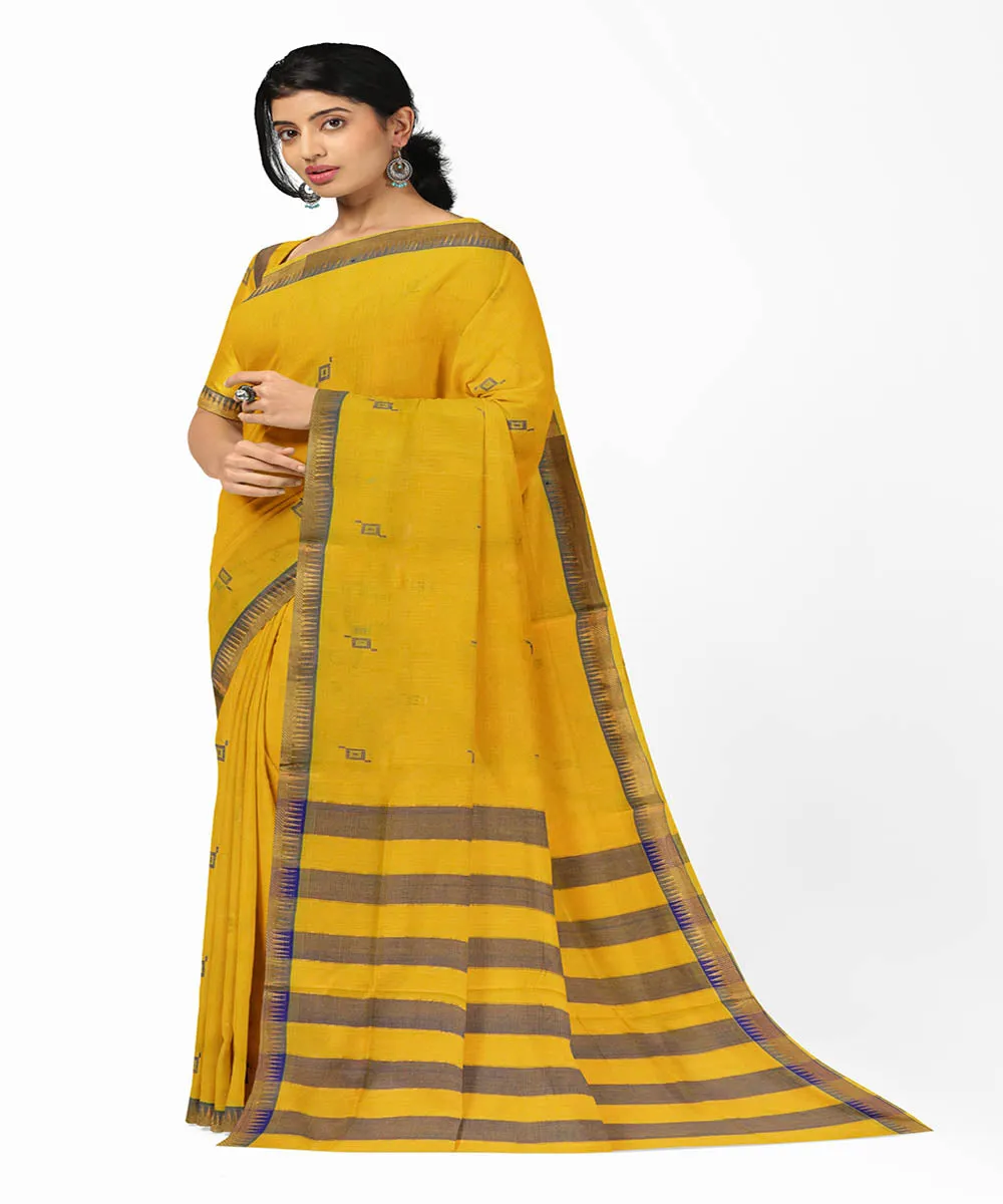 Yellow plain butta handloom rajahmundry cotton saree